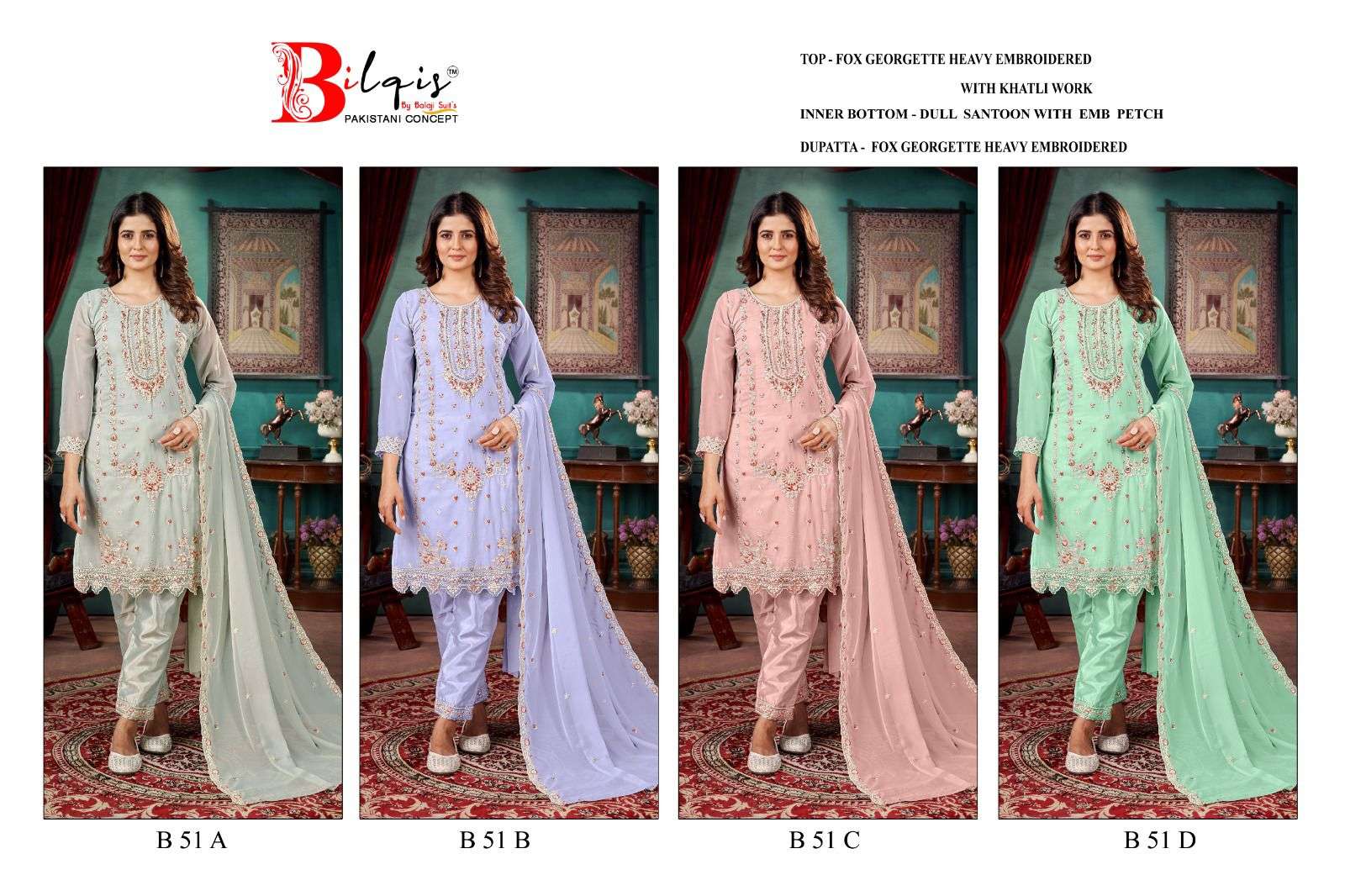 Bilqis B 51 A To D Georgette Salwar Kameez Wholesale catalog