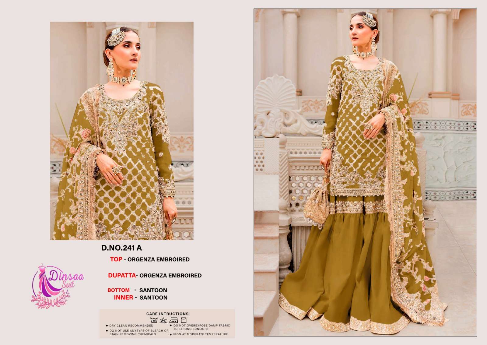 Dinsaa 241 A To D Organza Salwar Kameez Wholesale catalog