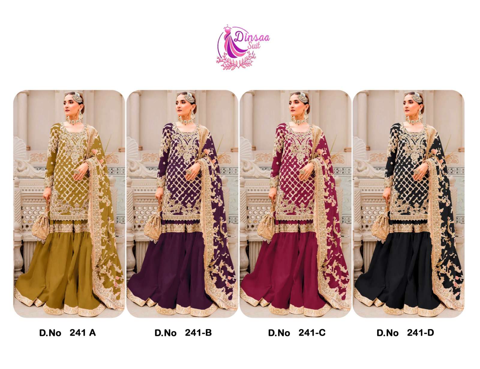 Dinsaa 241 A To D Organza Salwar Kameez Wholesale catalog