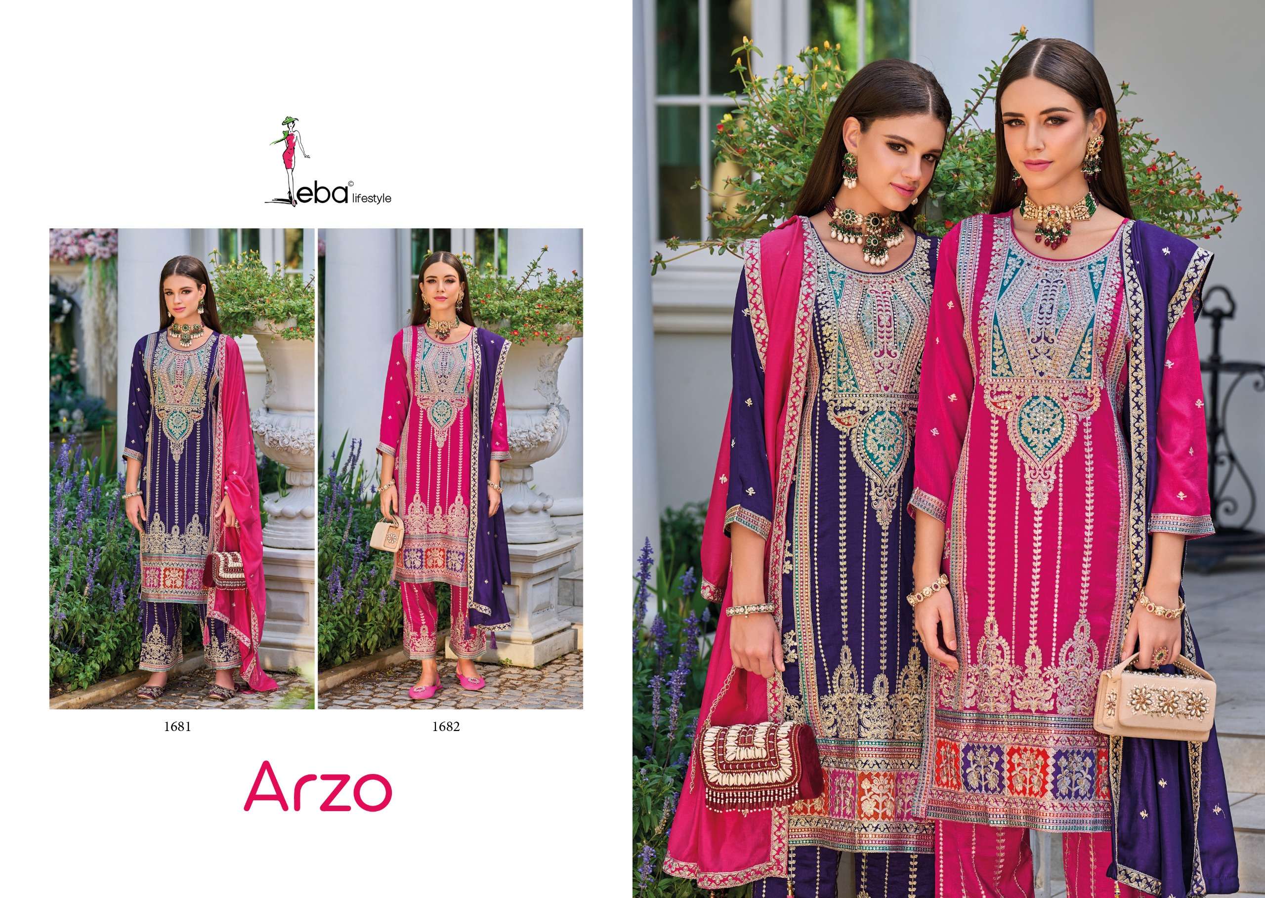 Eba Arzo Embroidery Kurti Pant With Dupatta Wholesale catalog