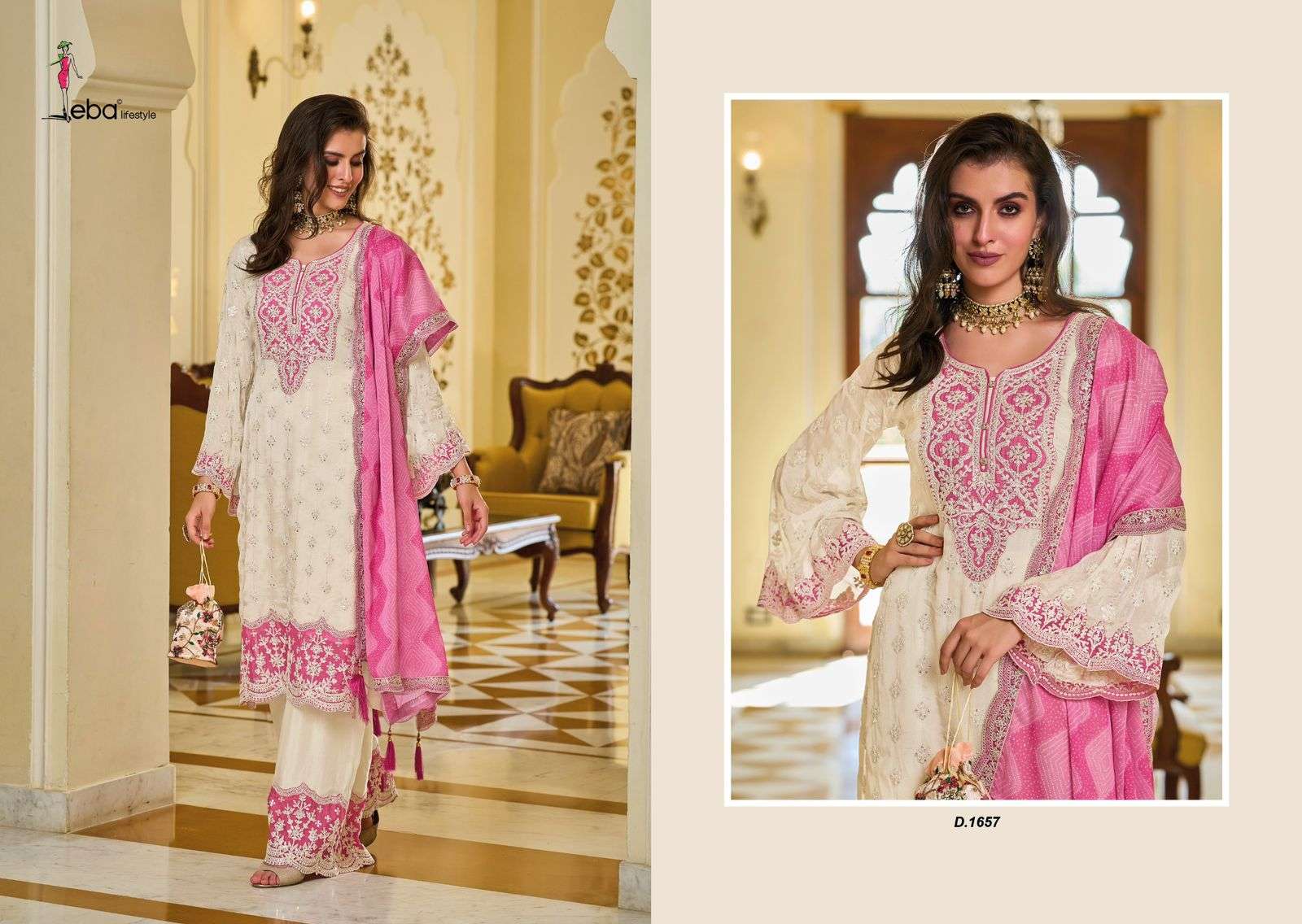 Eba Zarkash Chinon Kurti Bottom With Dupatta Wholesale catalog