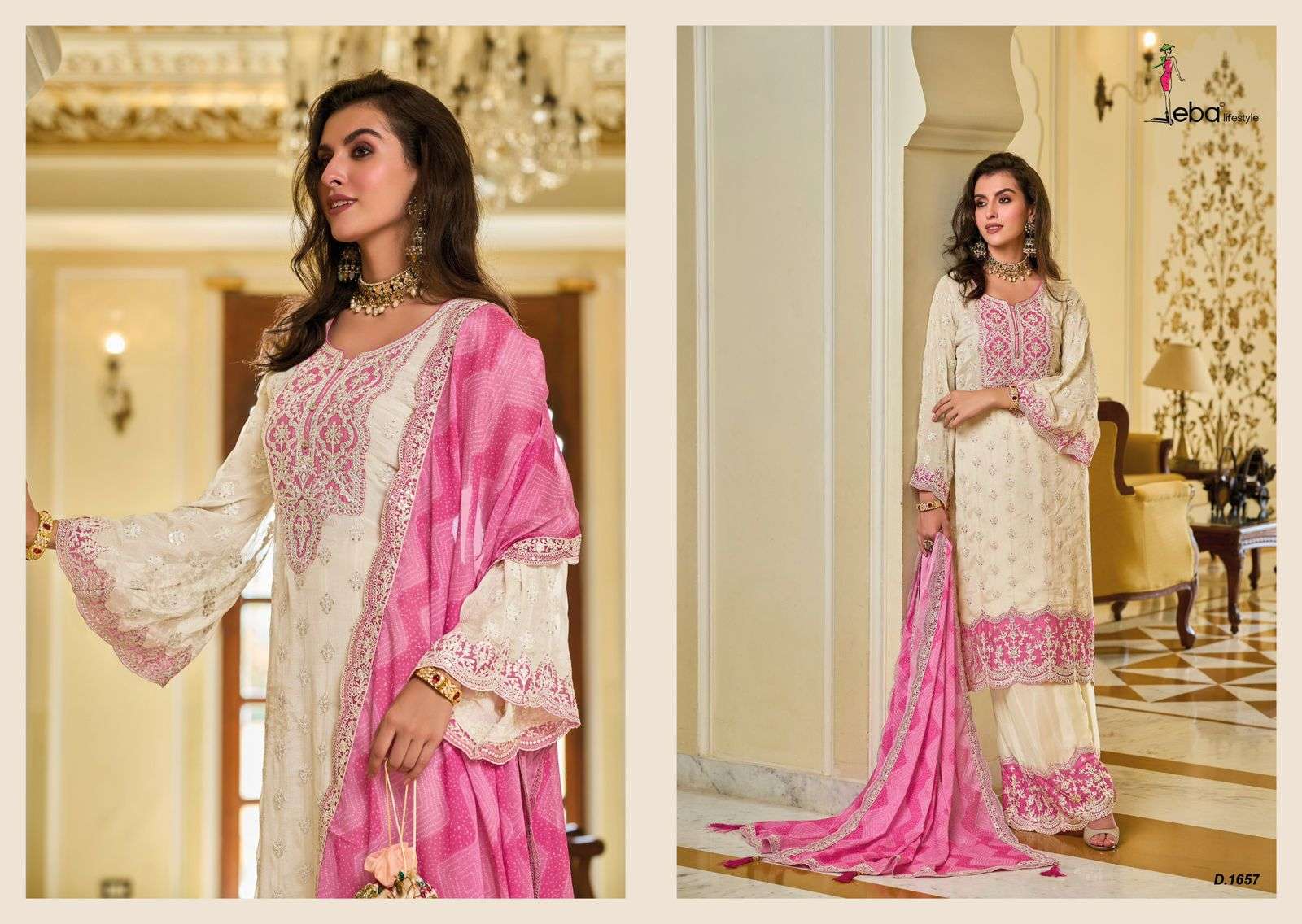 Eba Zarkash Chinon Kurti Bottom With Dupatta Wholesale catalog