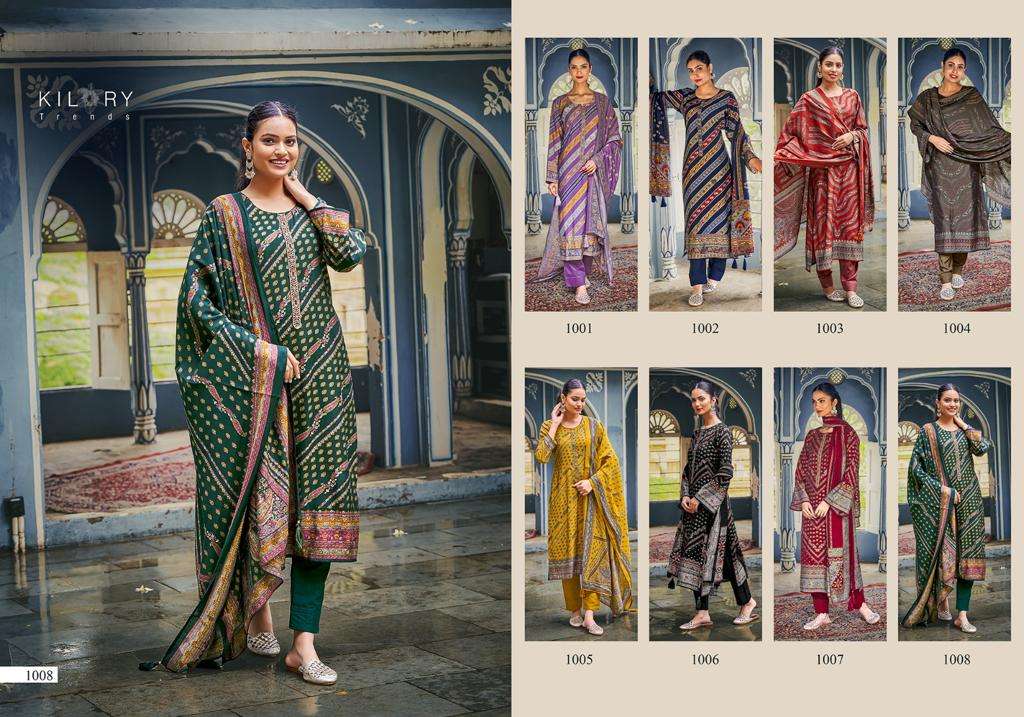 Kilory Humsafar Viscose Muslin Digital Foil Printed Dress Material Wholesale catalog