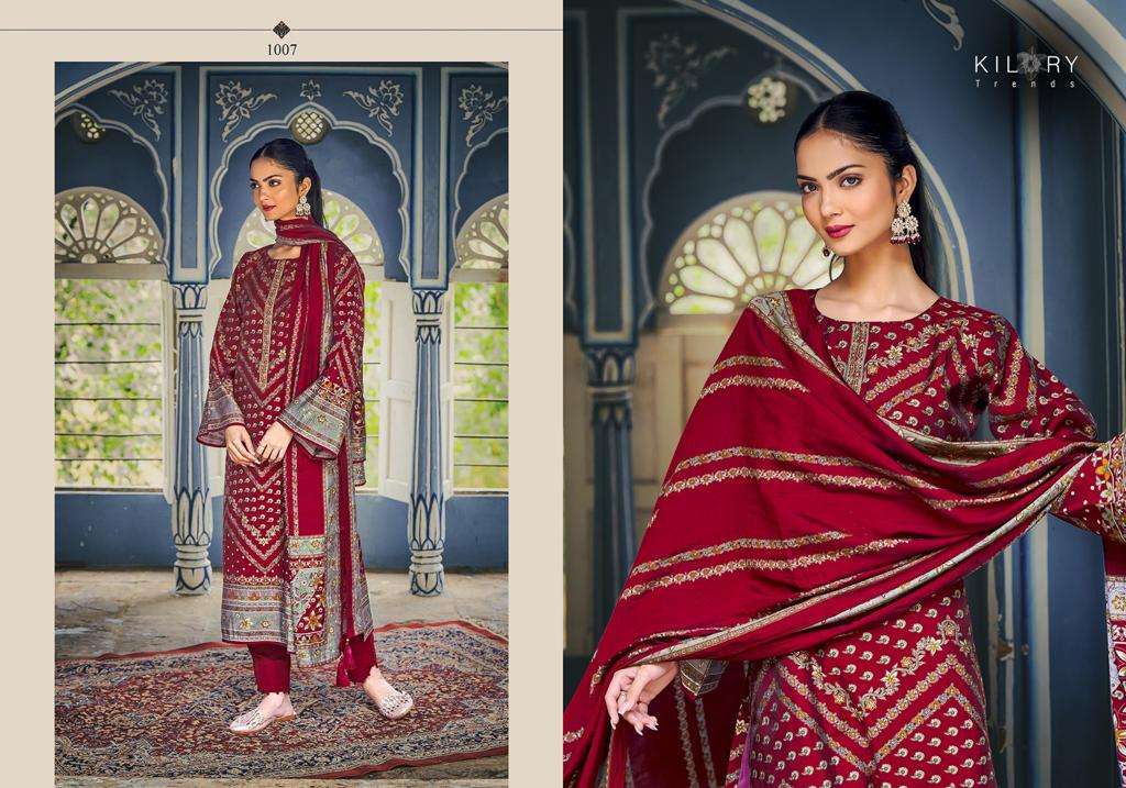 Kilory Humsafar Viscose Muslin Digital Foil Printed Dress Material Wholesale catalog
