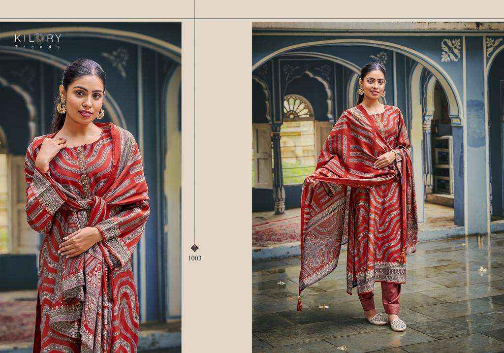 Kilory Humsafar Viscose Muslin Digital Foil Printed Dress Material Wholesale catalog