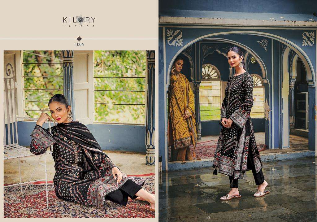 Kilory Humsafar Viscose Muslin Digital Foil Printed Dress Material Wholesale catalog