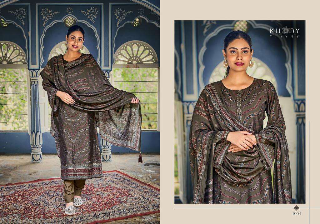 Kilory Humsafar Viscose Muslin Digital Foil Printed Dress Material Wholesale catalog