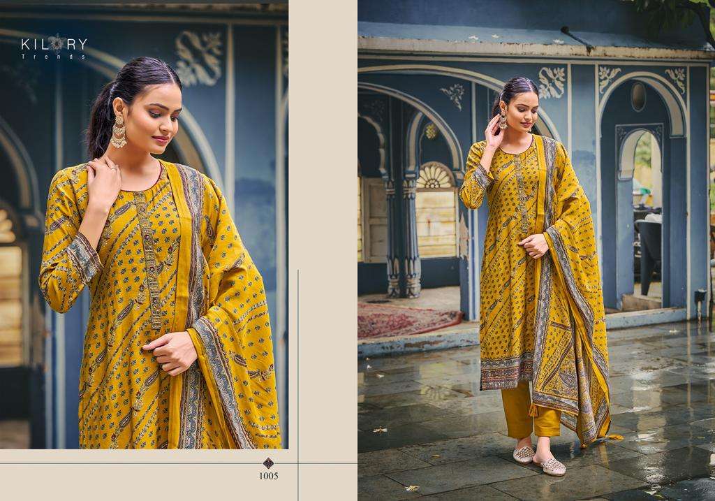 Kilory Humsafar Viscose Muslin Digital Foil Printed Dress Material Wholesale catalog