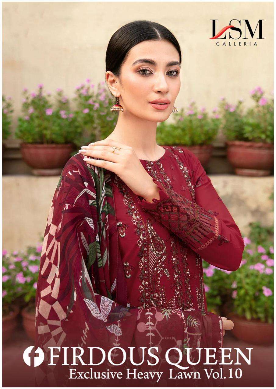 Lsm Firdous Queen Vol-10- Heavy Lawn Cotton Dress Material Wholesale Catalog