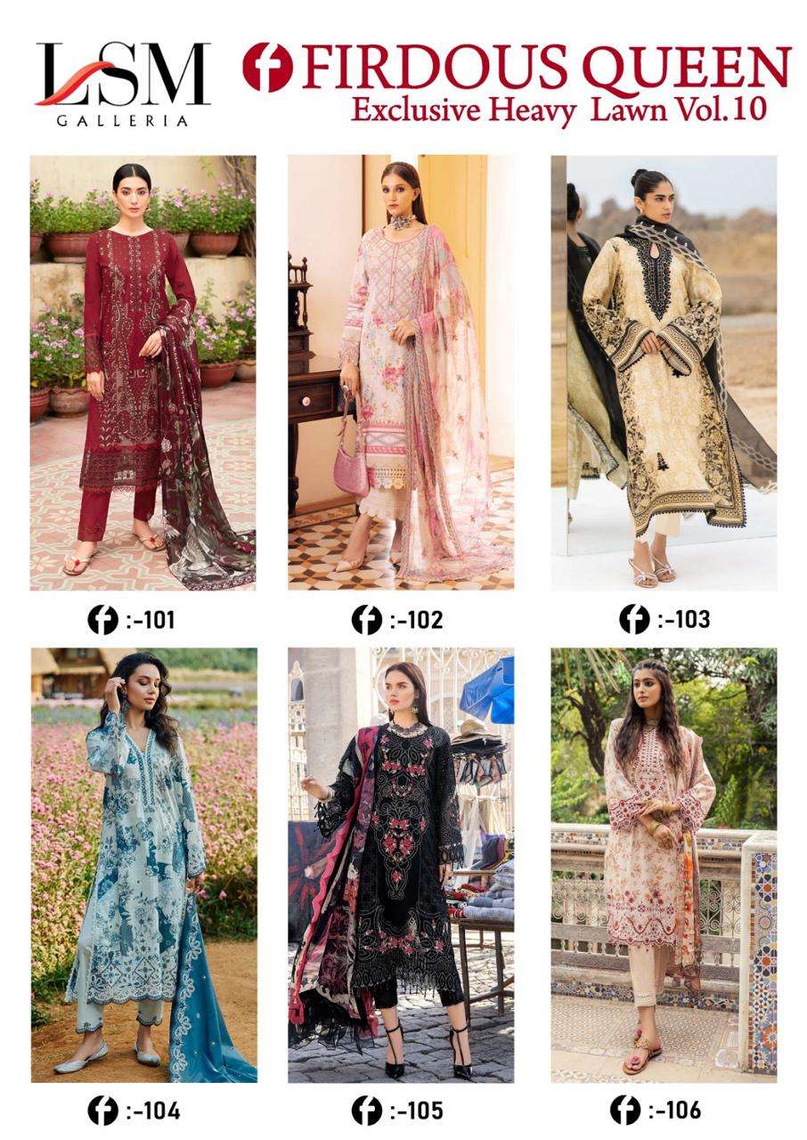  Lsm Firdous Queen Vol 10 Heavy Lawn Cotton Dress Material Wholesale catalog