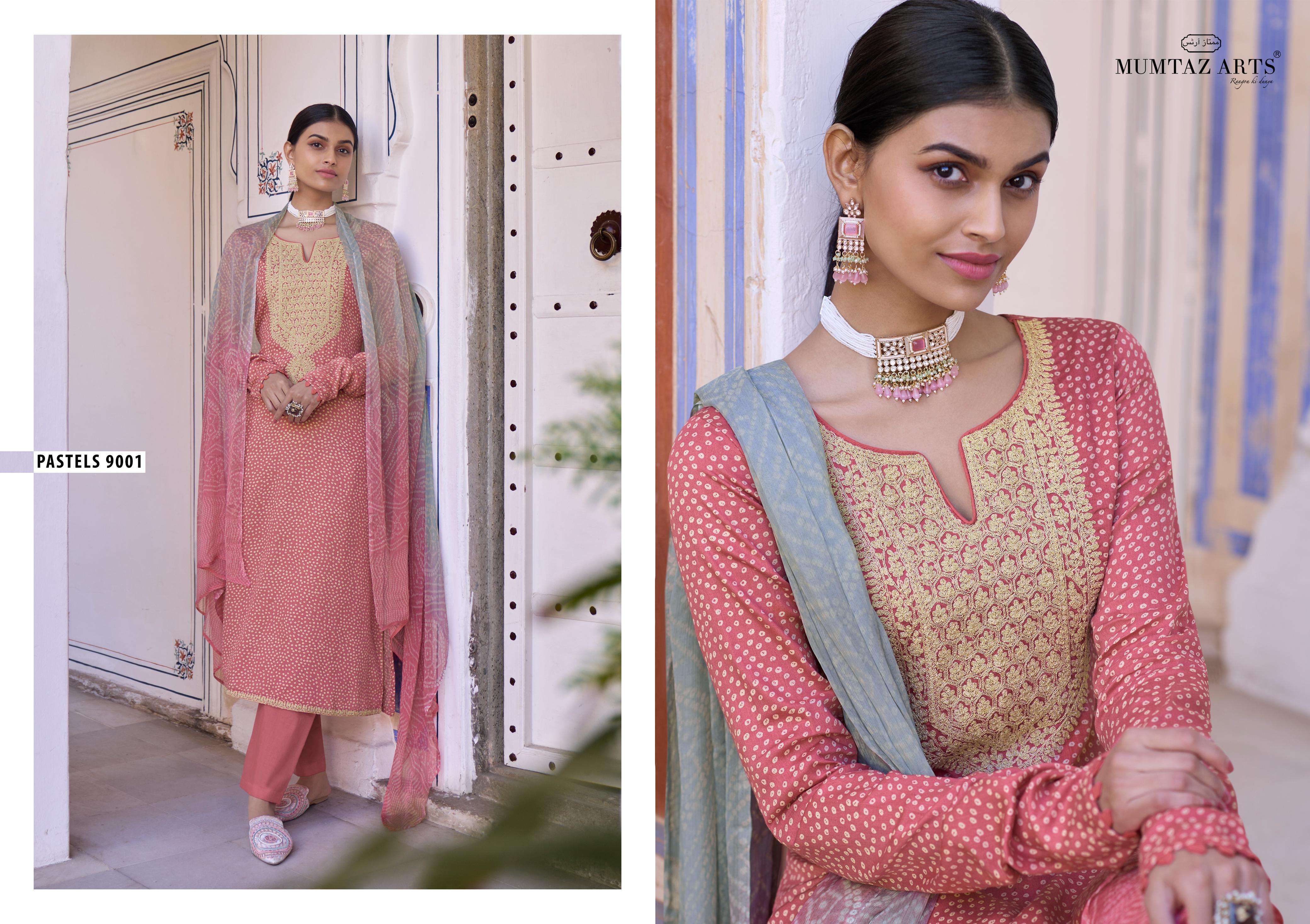 Mumtaz Pastels 9001 Satin Printed Dress Material Wholesale catalog