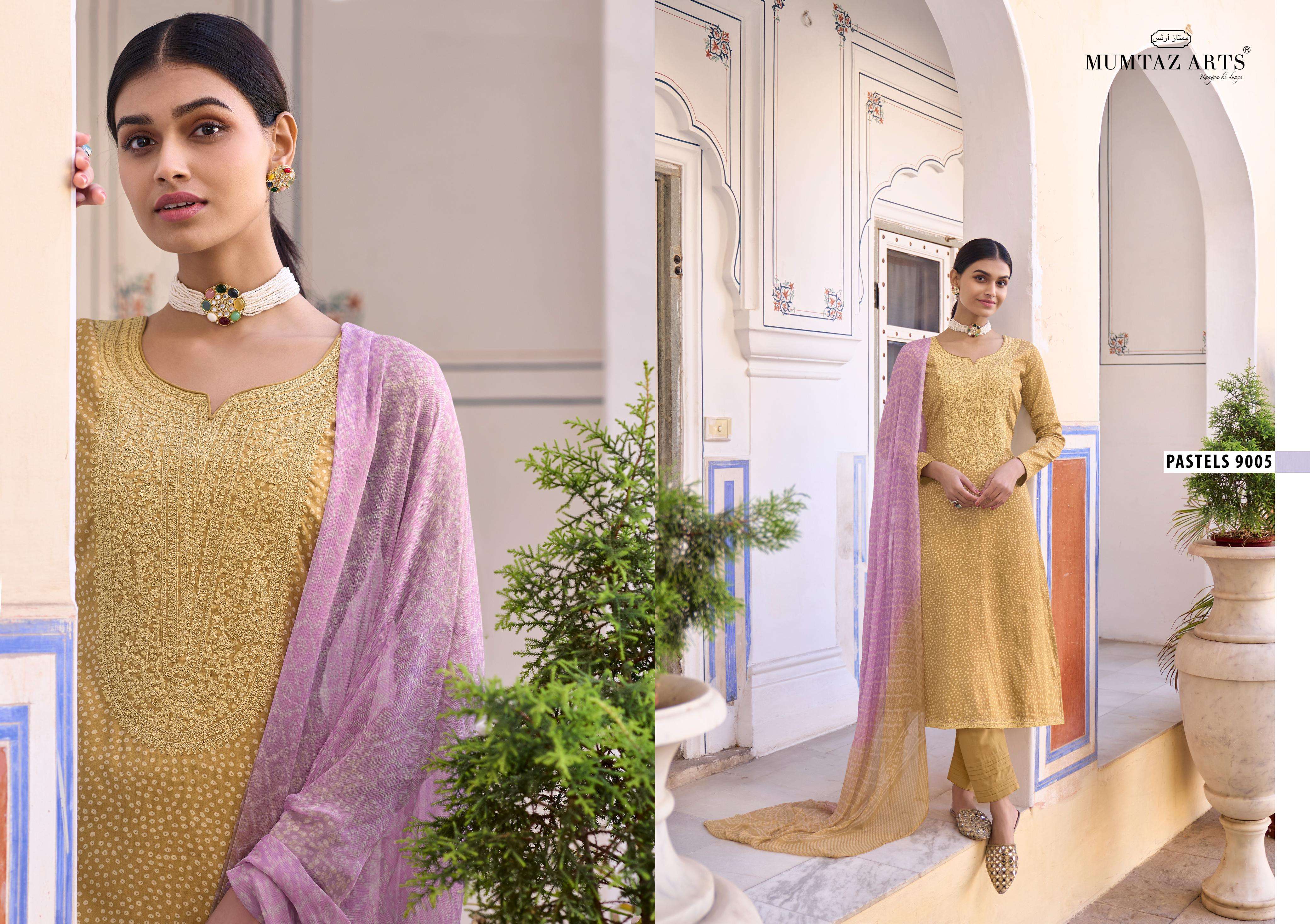 Mumtaz Pastels 9001 Satin Printed Dress Material Wholesale catalog