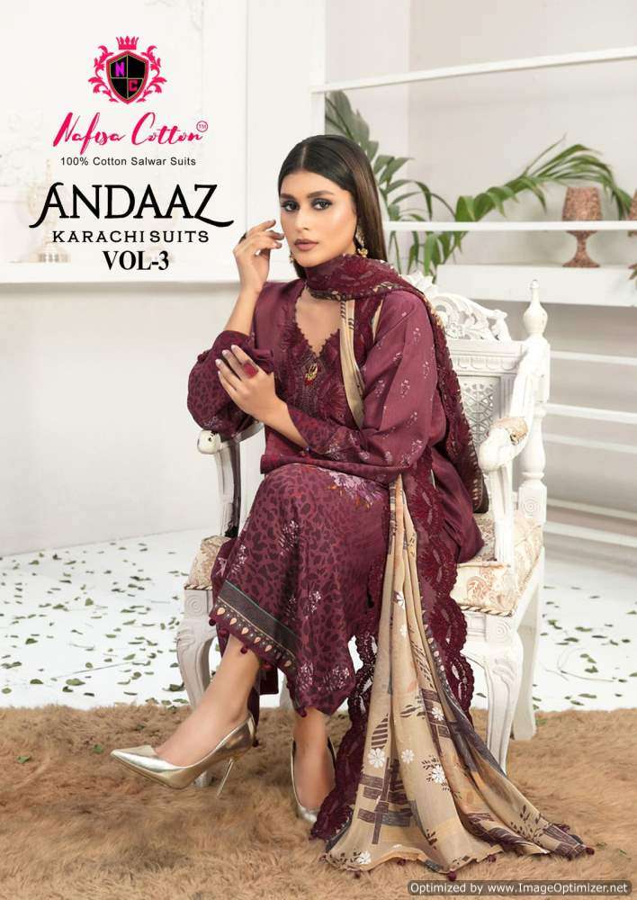Nafisa Andaaz Vol 3 Cotton Printed Dress Material Wholesale catalog