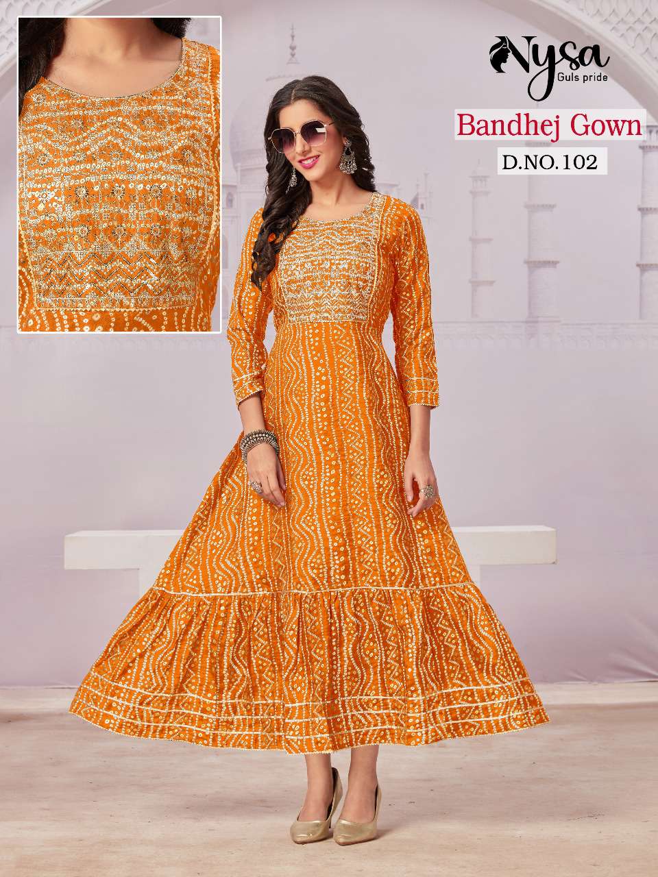 NYSA Bandhej Gown Kurti Wholesale catalog