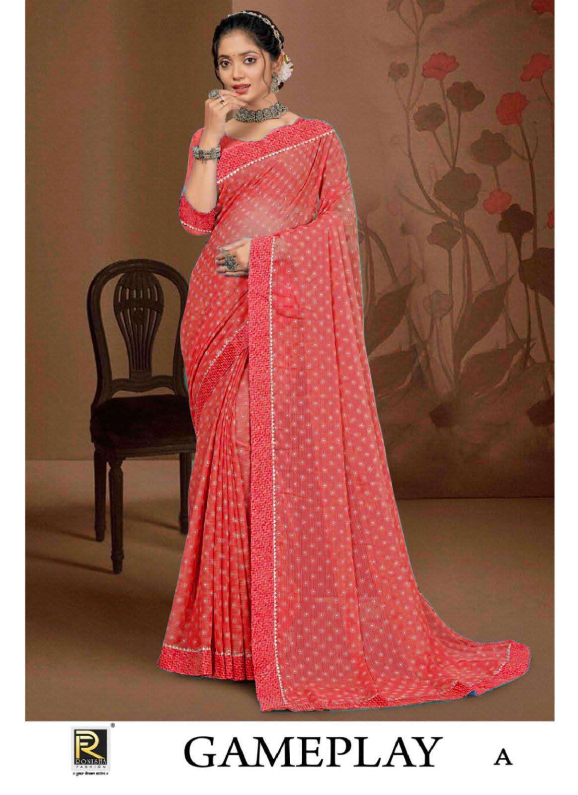 Ronisha Game play-1 designer  Saree Wholesale catalog