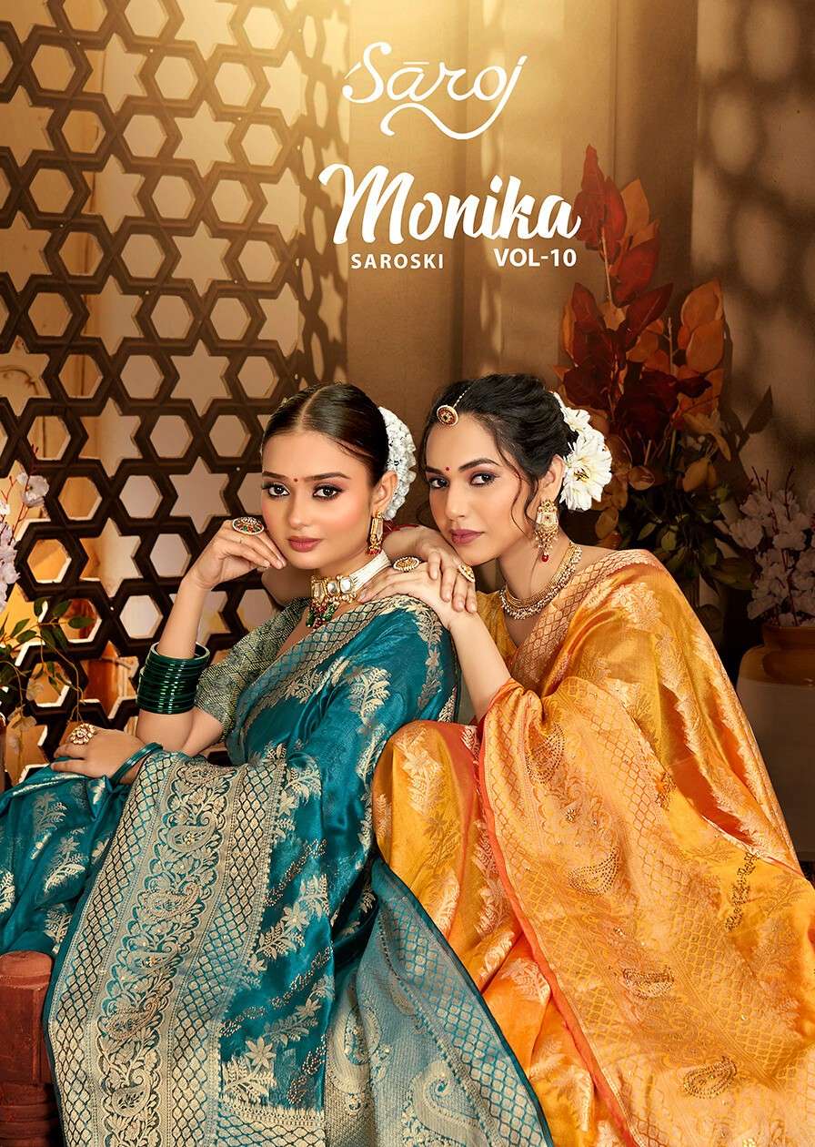 Saroj  Monika Vol - 10 Soft organza silk Saree Wholesale catalog    