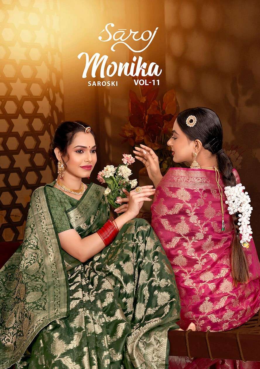 Saroj  Monika Vol - 11 Soft organza Saree with heavvy swarovski work Saree Wholesale catalog  