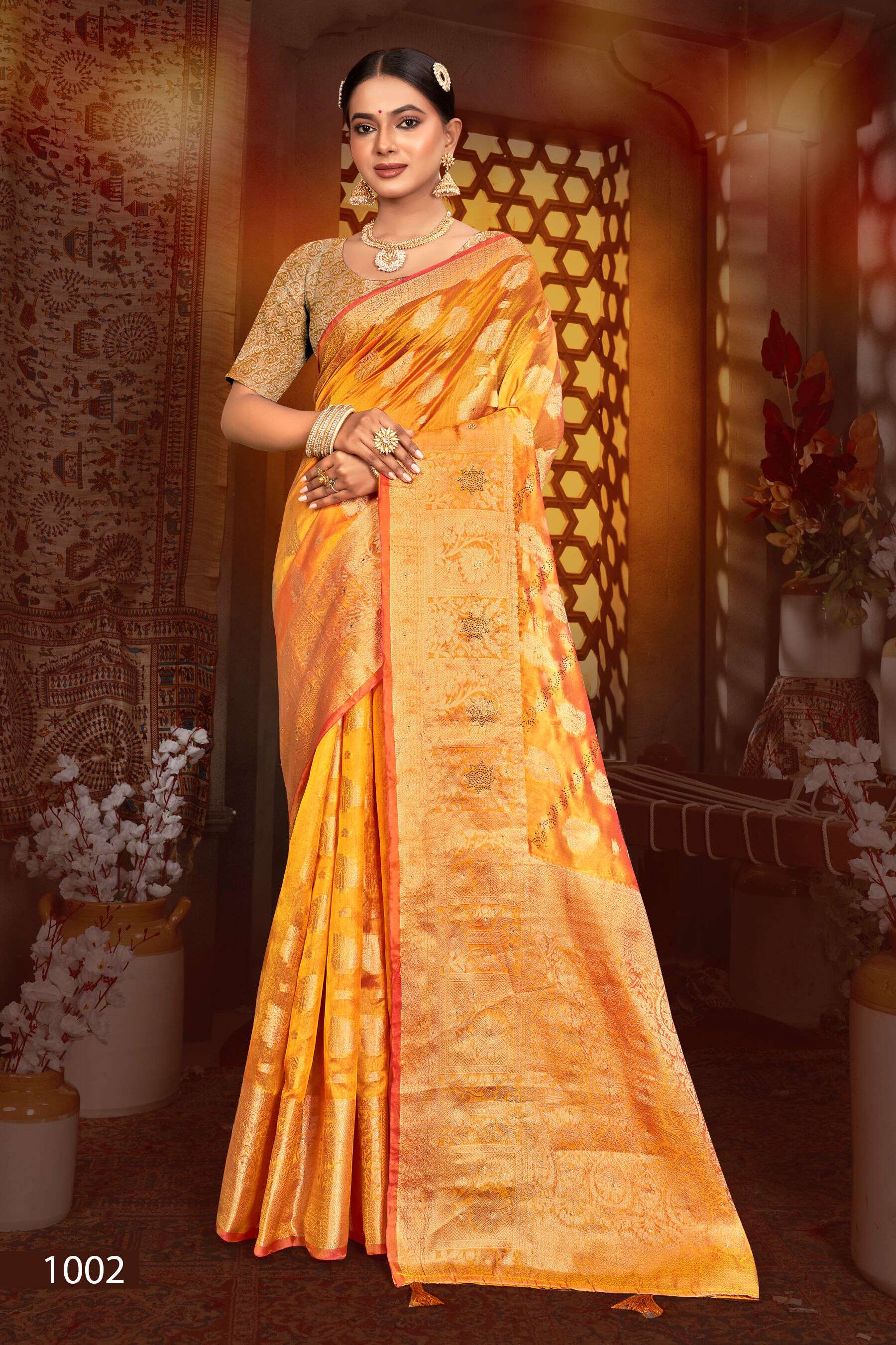 Saroj  Monika Vol - 12 Soft organza silk with haevy swarovski Saree Wholesale catalog    