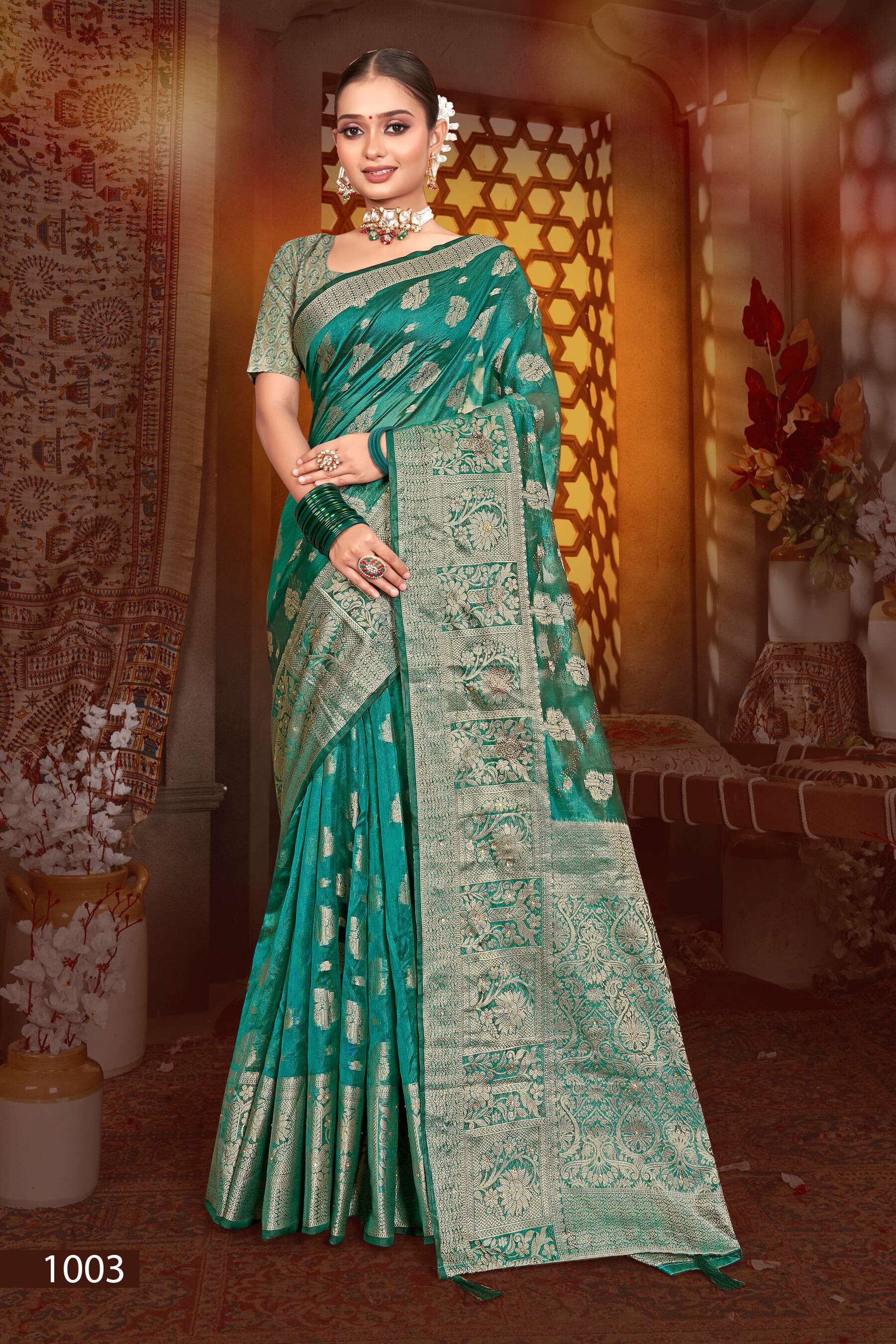 Saroj  Monika Vol - 12 Soft organza silk with haevy swarovski Saree Wholesale catalog    