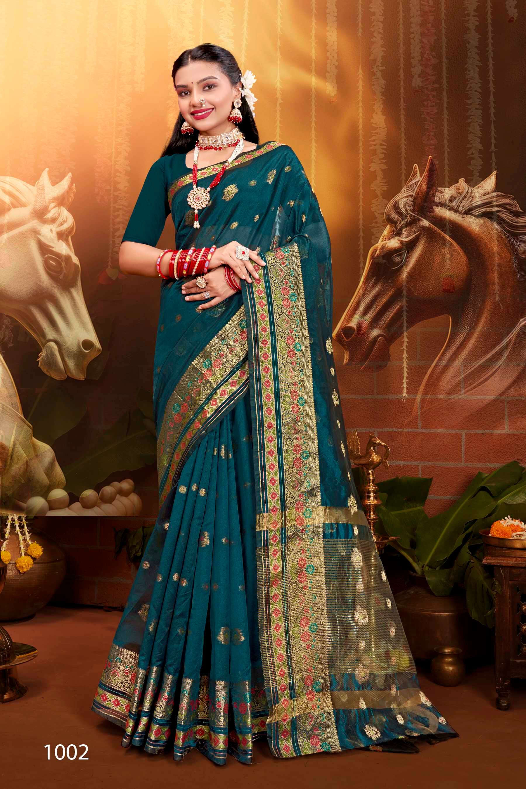 Saroj  Saveraa vol.5 Soft organza saree with meena sequence Saree Wholesale catalog    