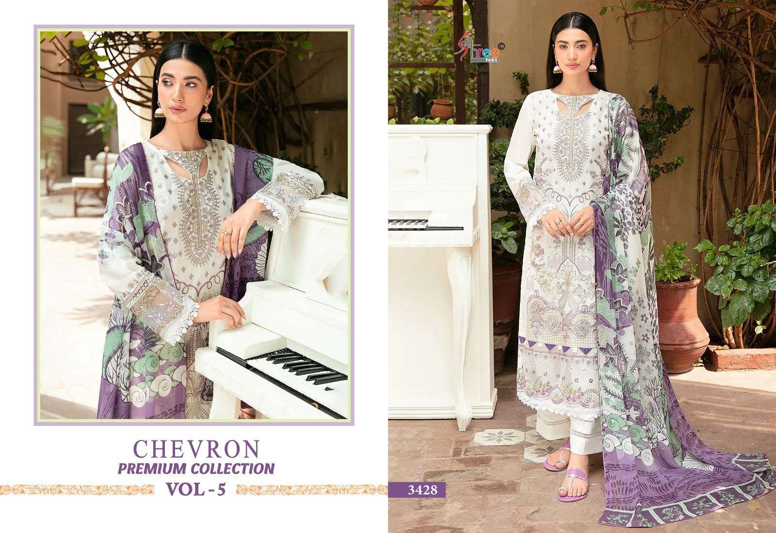Shree Chevron Premium Vol 5 Chiffon Duppatta Pakistani Suit Wholesale catalog