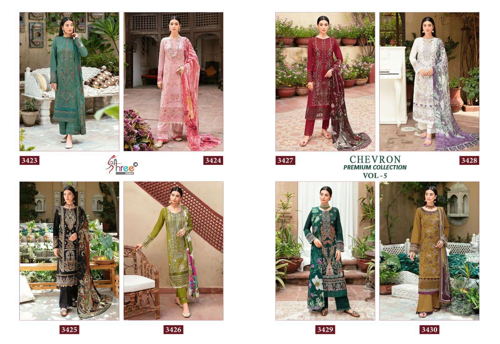 Shree Chevron Premium Vol 5 Chiffon Duppatta Pakistani Suit Wholesale catalog
