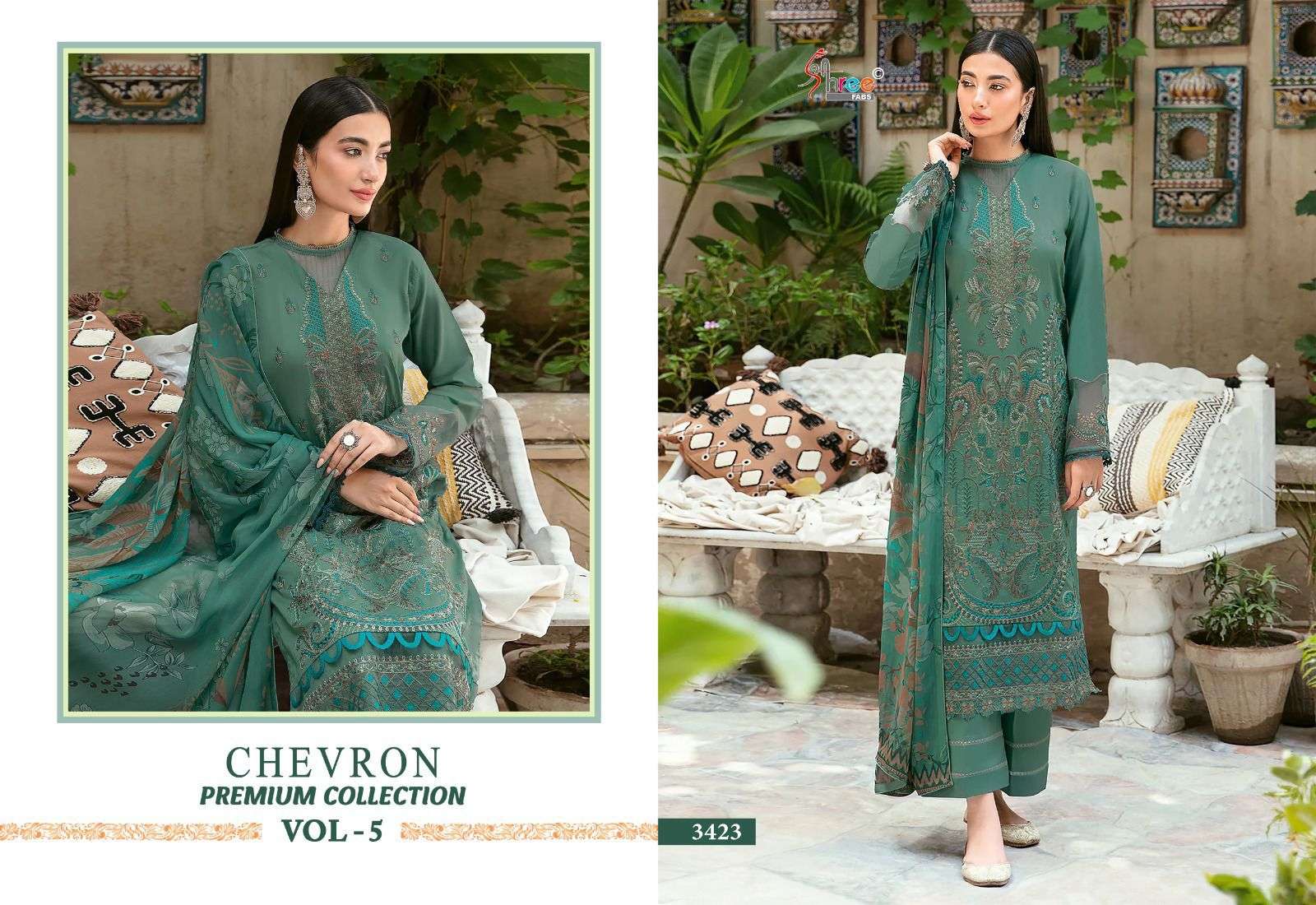 Shree Chevron Premium Vol 5 Chiffon Duppatta Pakistani Suit Wholesale catalog