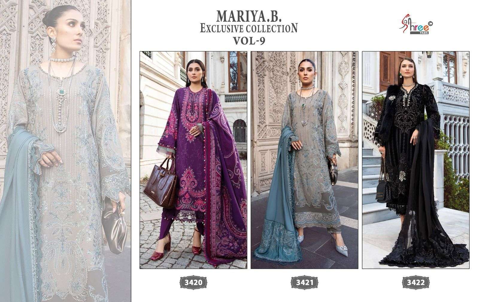 Shree Mariya B Vol 9 Chiffon Dupatta Pakistani Suits Wholesale catalog
