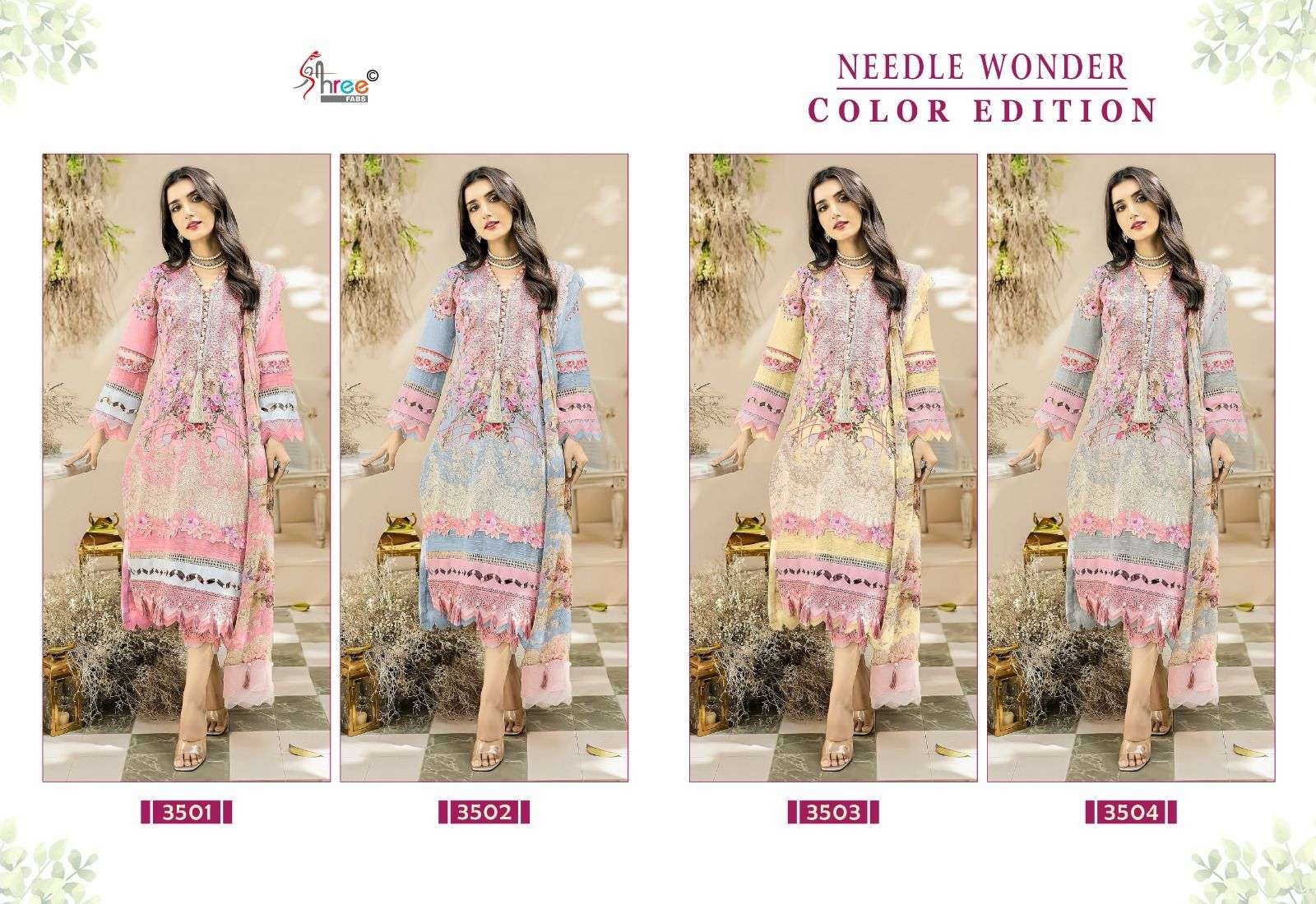 Shree Needle Wonder Color Edition Chiffon Dupatta Salwar Kameez Wholesale catalog