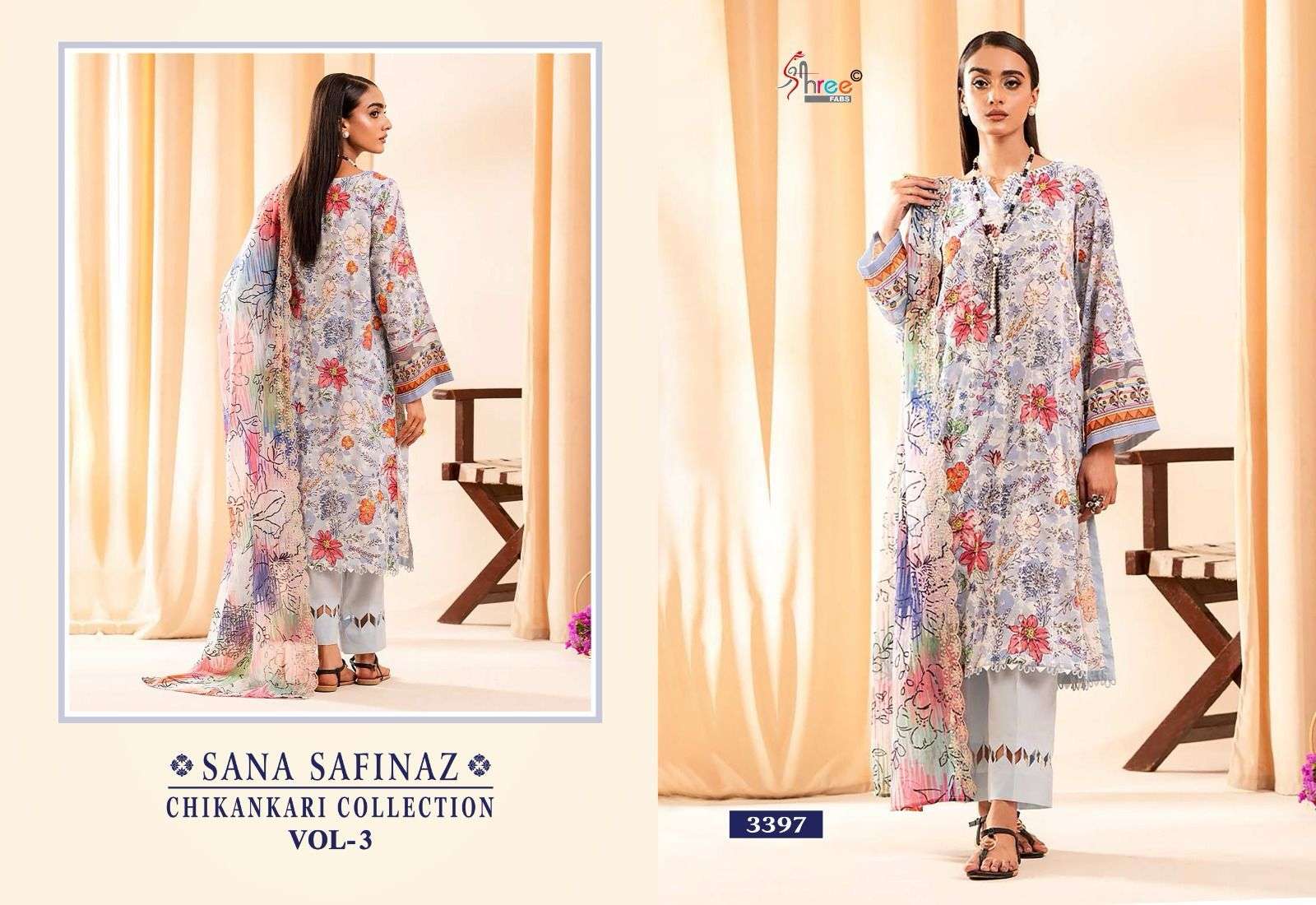 Shree Sana Safinaz Chikankari Vol 3 Cotton Dupatta Salwar Suit Wholesale catalog