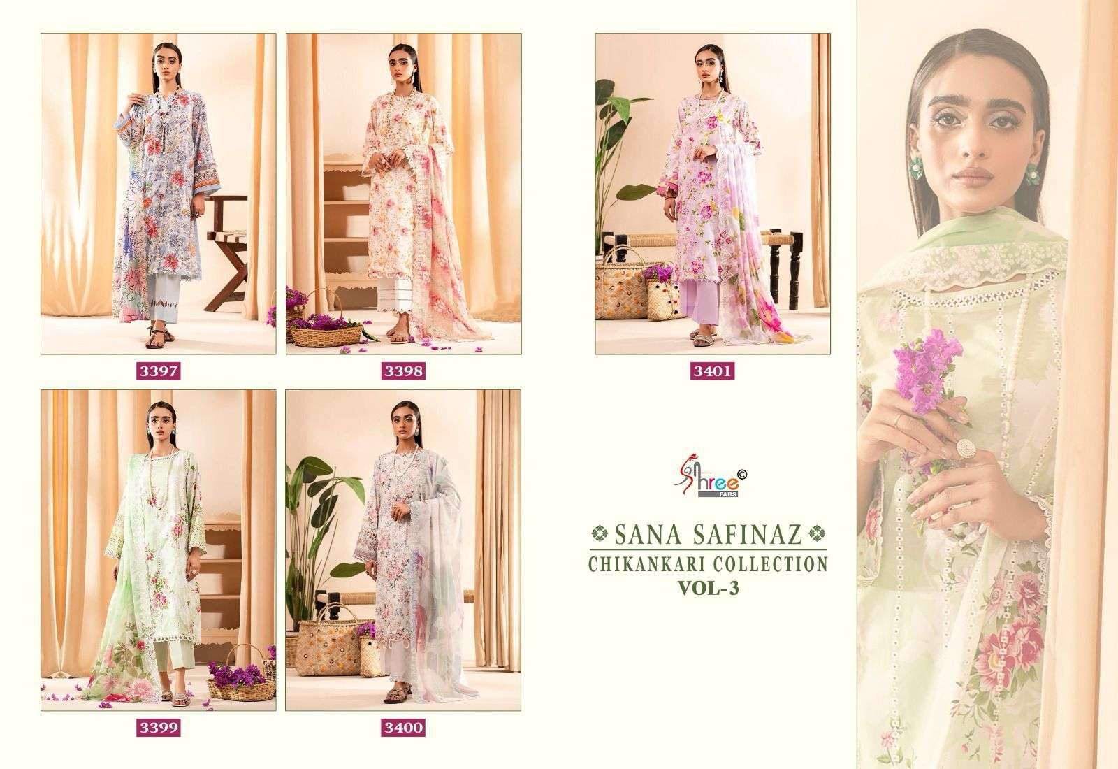 Shree Sana Safinaz Chikankari Vol 3 Cotton Dupatta Salwar Suit Wholesale catalog