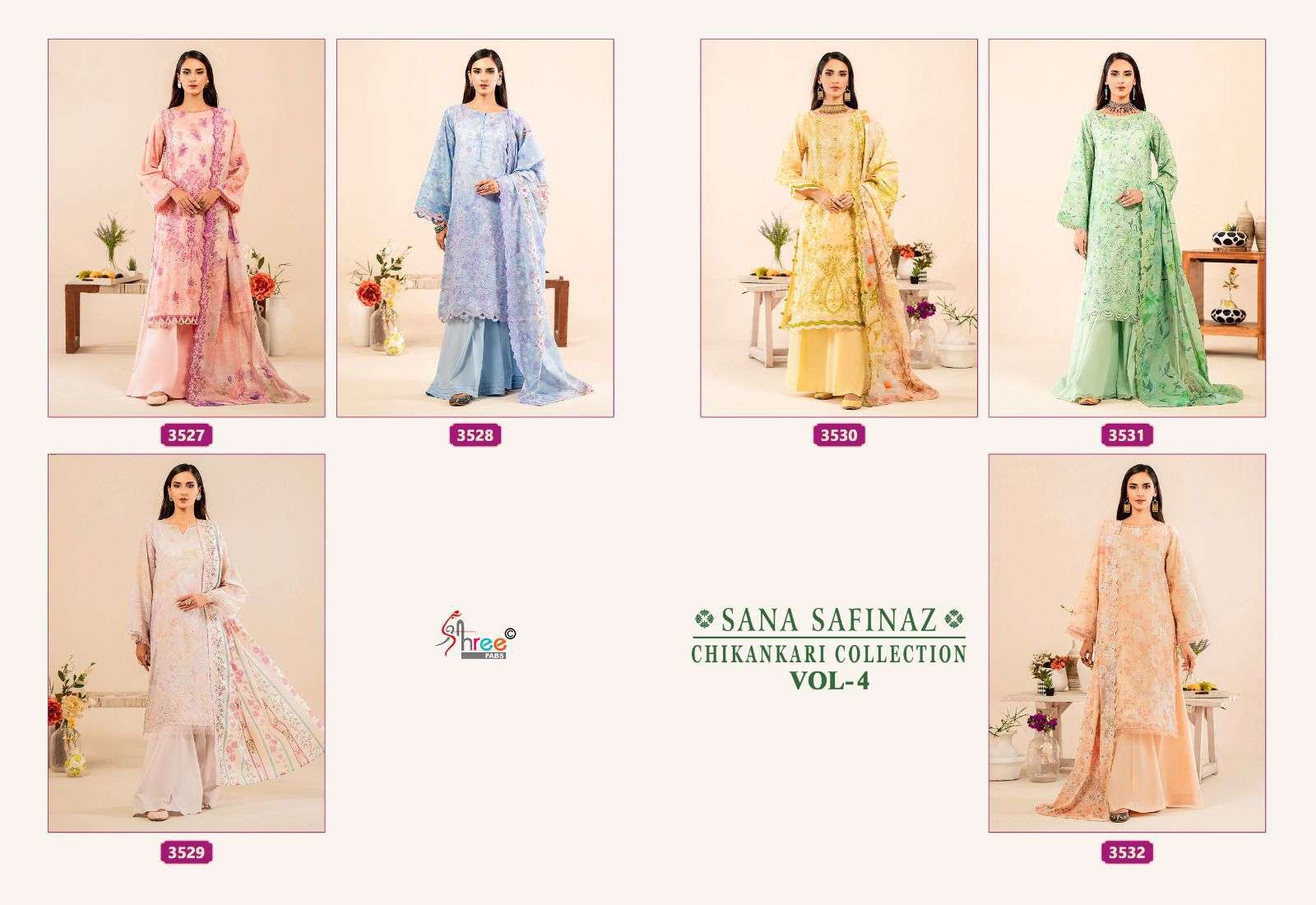 Shree Sana Safinaz Chikankari Vol 4 Cotton Dupatta Salwar Suit Wholesale catalog