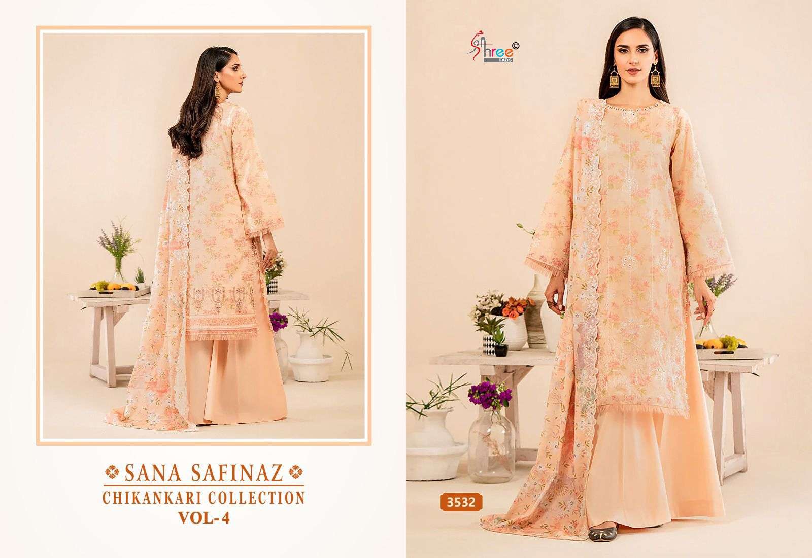 Shree Sana Safinaz Chikankari Vol 4 Cotton Dupatta Salwar Suit Wholesale catalog