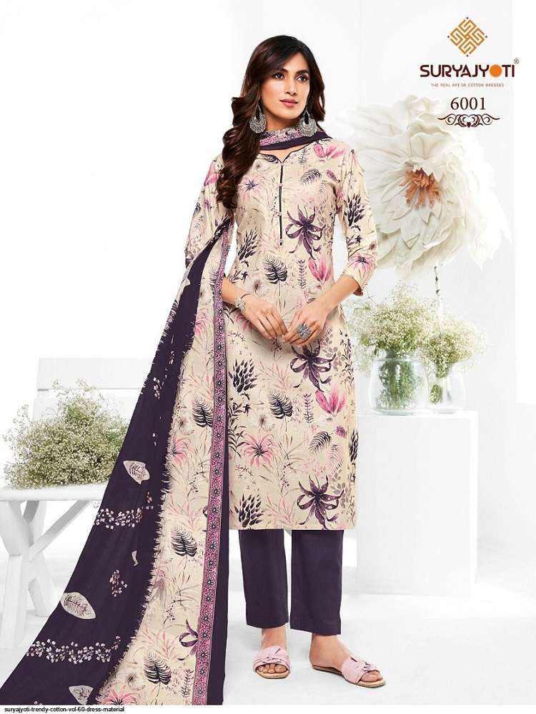 Suryajyoti Trendy Vol-60 – Cotton Kurti Pant With Dupatta Wholesale Catalog