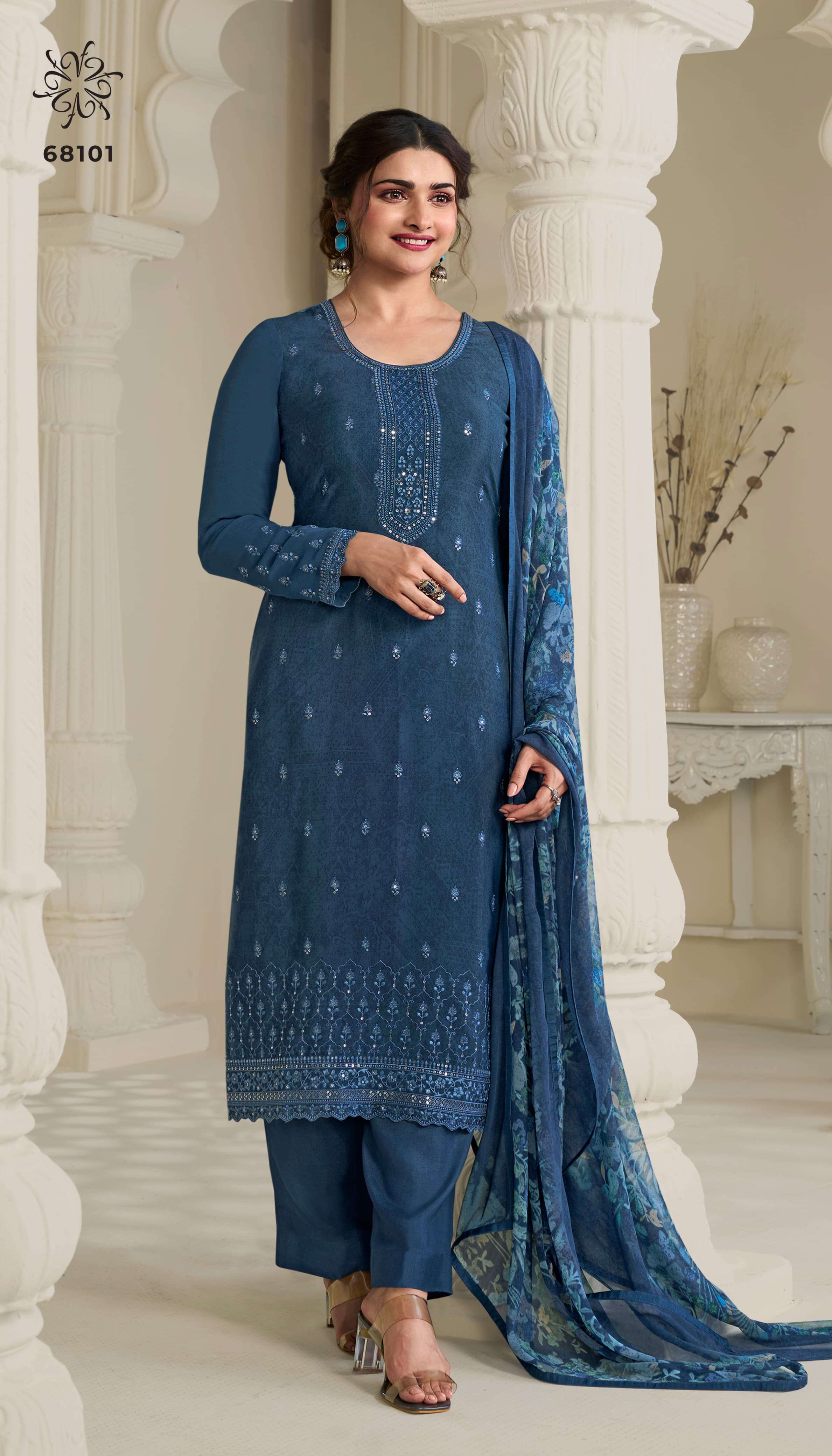 Vinay Silkina Royal Crepe 45 Embroidered Salwar Kameez Wholesale catalog