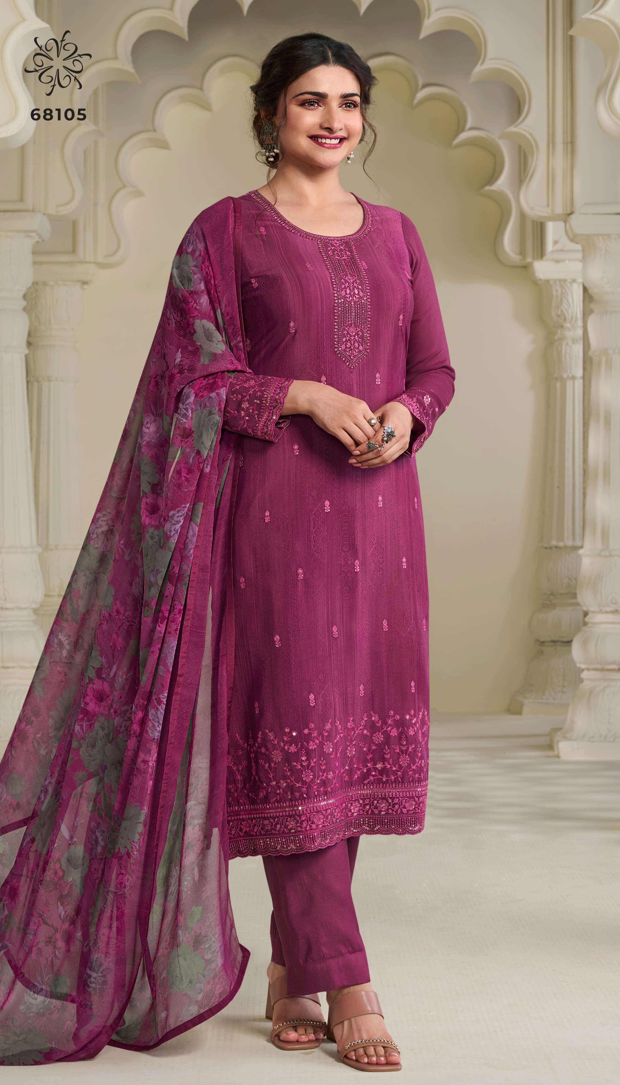 Vinay Silkina Royal Crepe 45 Embroidered Salwar Kameez Wholesale catalog