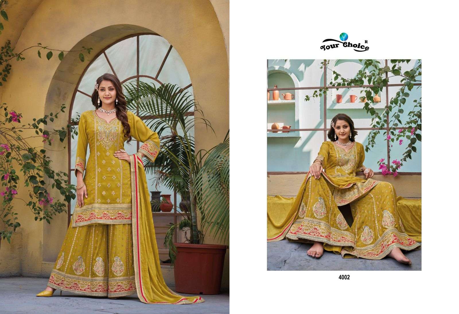 Your Choice Olive Chinon Wear Designer Salwar Kameez Wholesale catalog