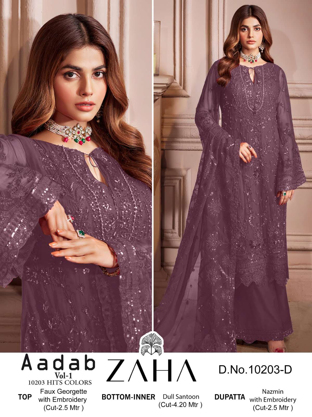 Zaha Aadab 10203 A To D Georgette Salwar Kameez Wholesale catalog