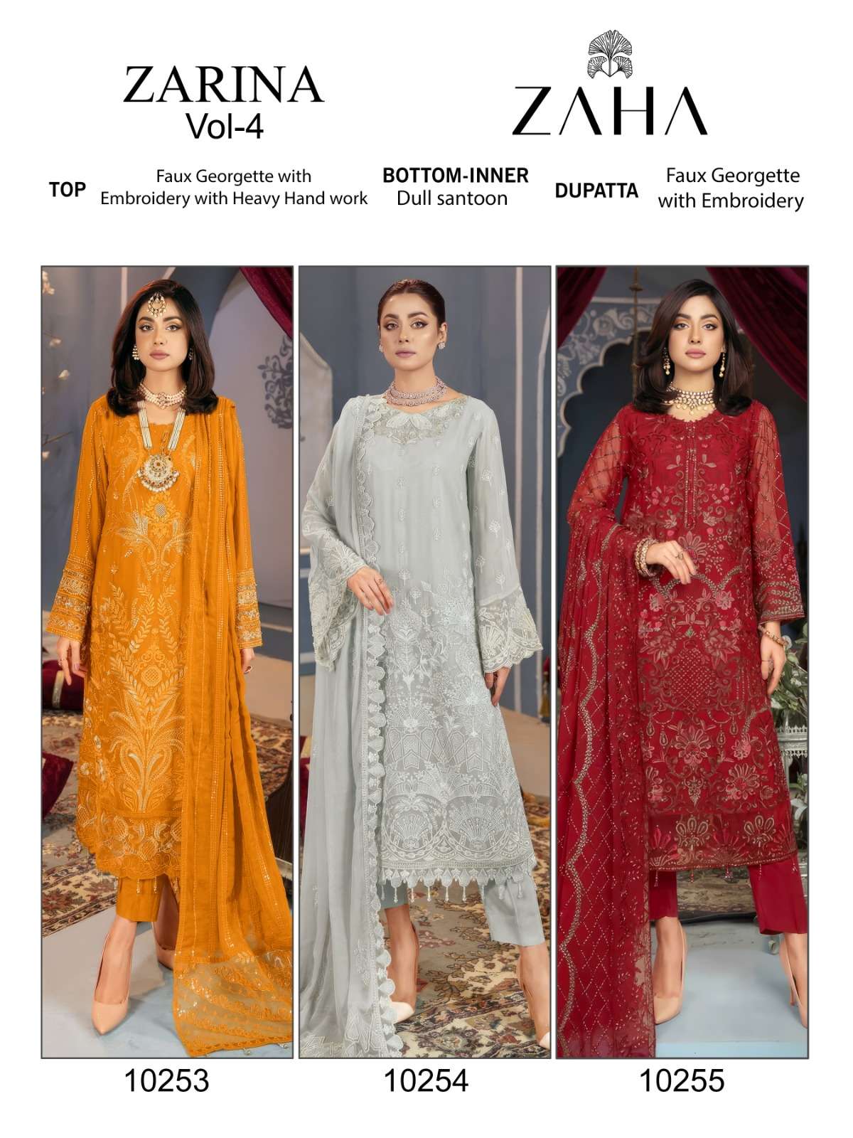 Zaha Zarina Vol 4 Fancy Georgette Salwar Kameez Wholesale catalog