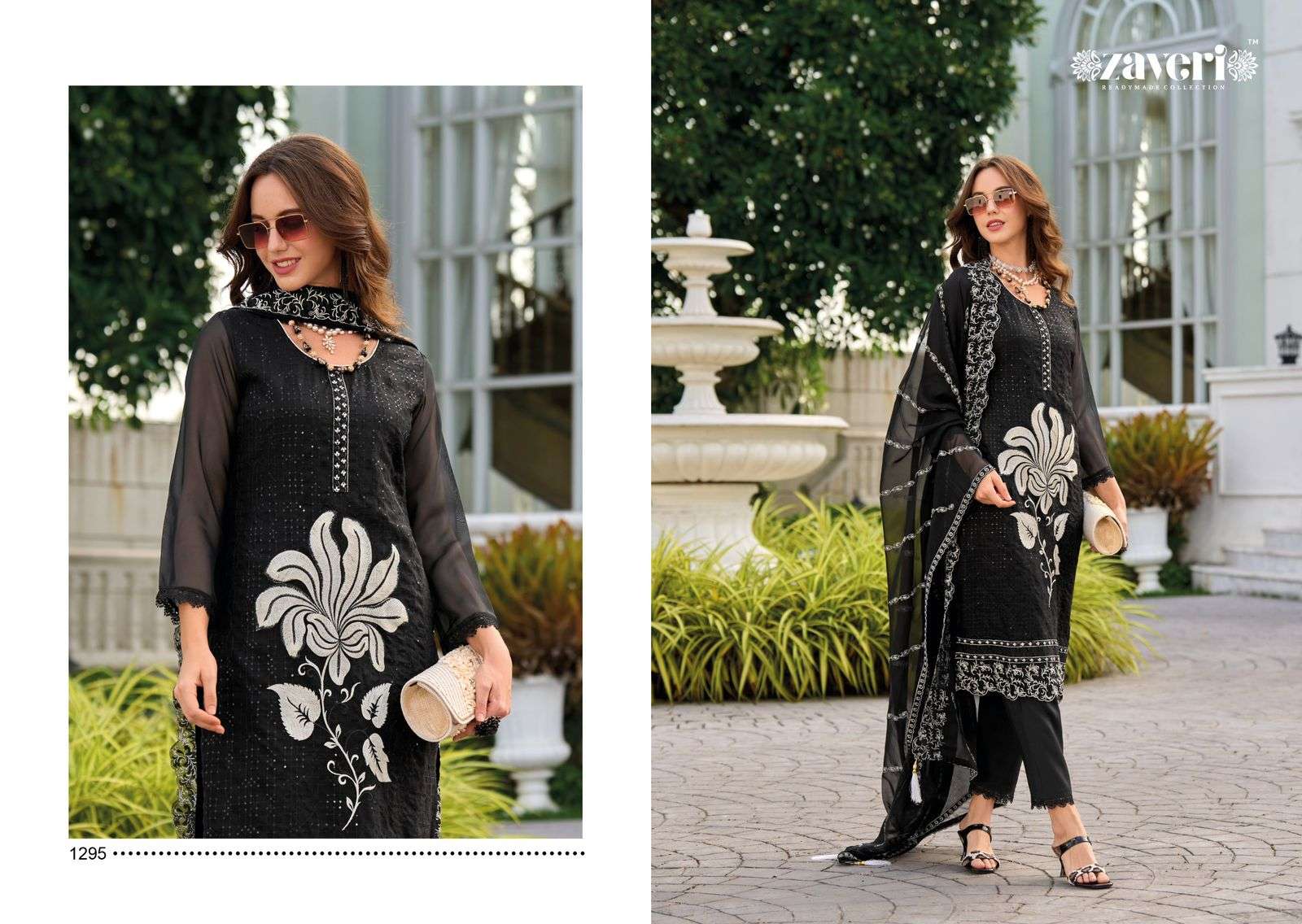 Zaveri Black And White Almirah Salwar Kameez Wholesale catalog