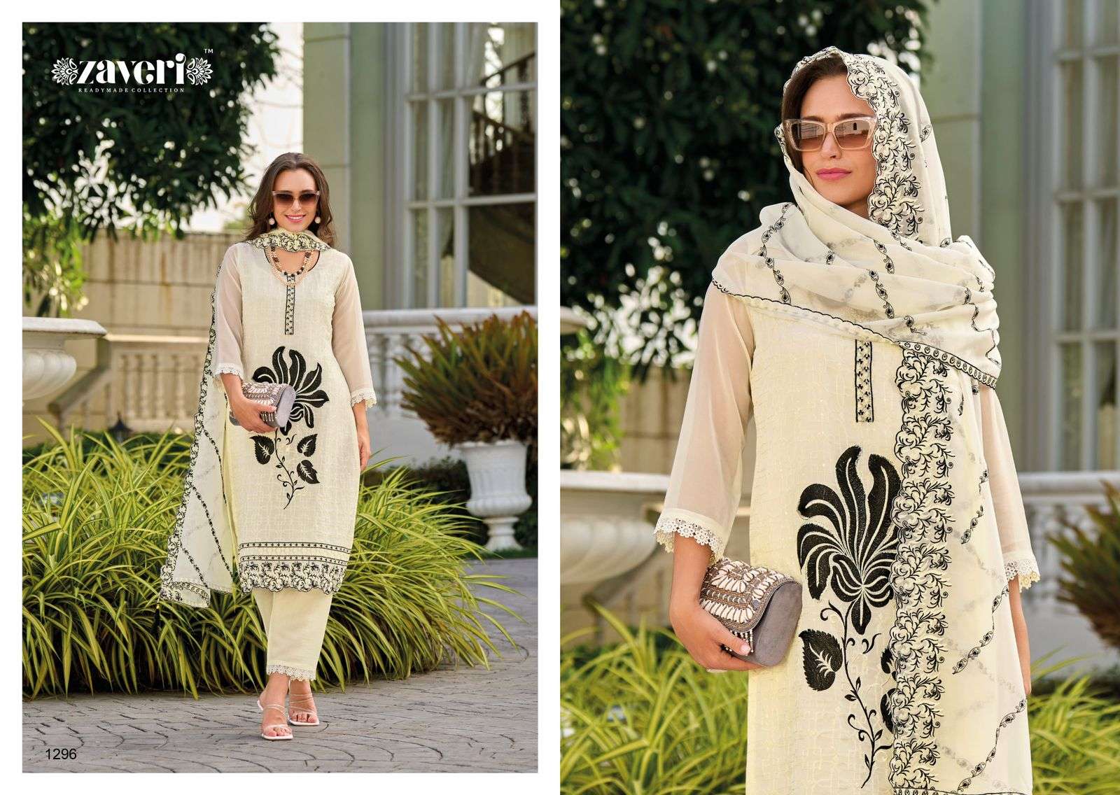 Zaveri Black And White Almirah Salwar Kameez Wholesale catalog