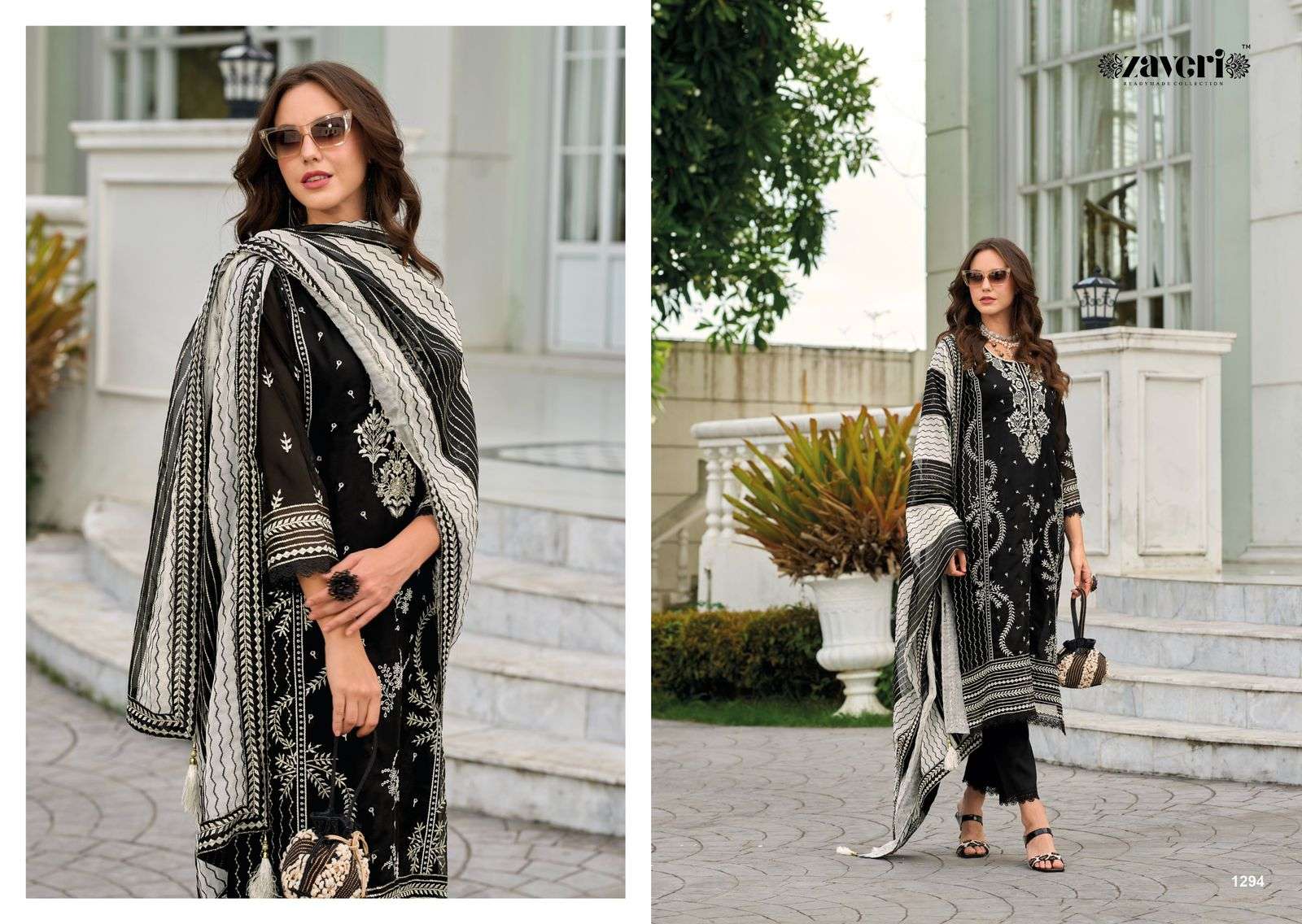 Zaveri Black And White Simi Salwar Kameez Wholesale catalog