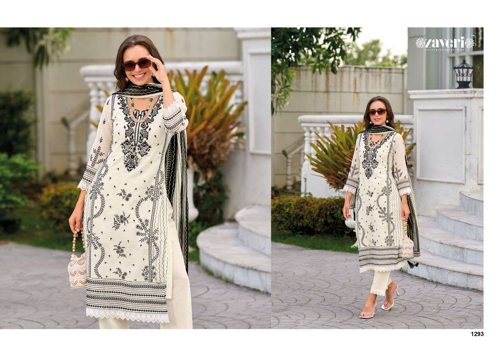 Zaveri Black And White Simi Salwar Kameez Wholesale catalog