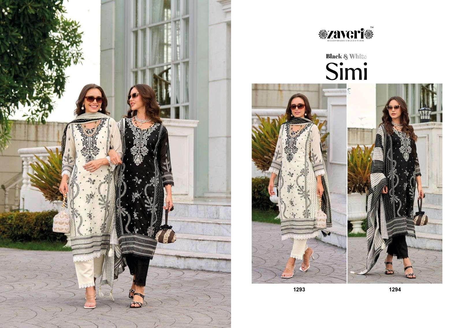 Zaveri Black And White Simi Salwar Kameez Wholesale catalog