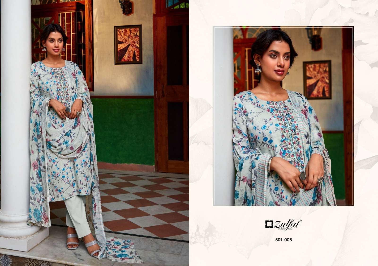 Zulfat Dilreet 2 Embroidery Work Dress Material Wholesale catalog