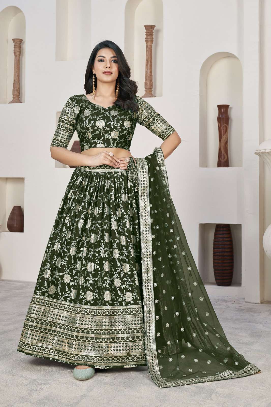 AALISHA VOL – 1 Mehndi ZARI EMBROIDERED LEHENGA CHOLI WHOLESALE CATALOG
