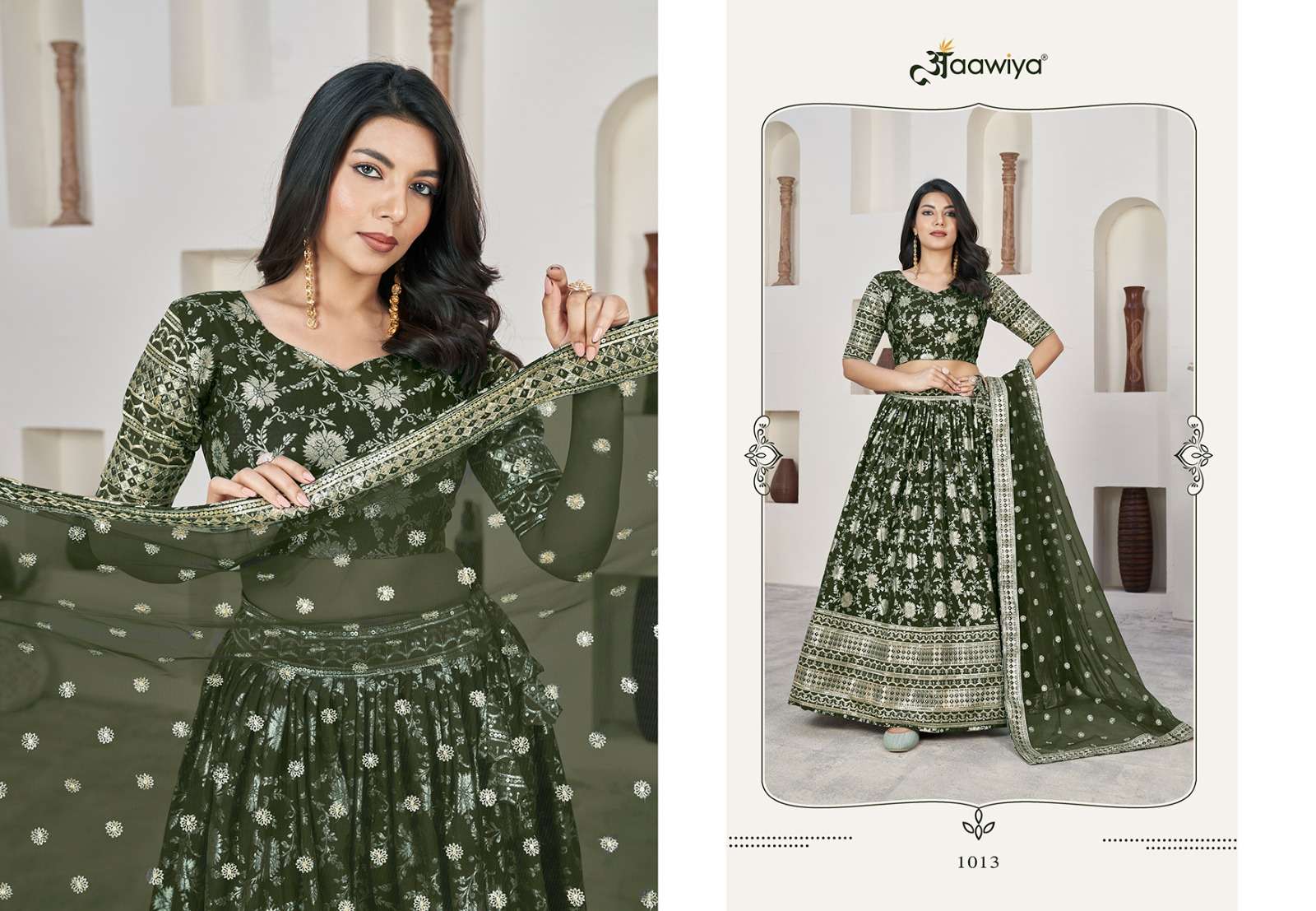 AALISHA VOL – 1 Mehndi ZARI EMBROIDERED LEHENGA CHOLI WHOLESALE CATALOG