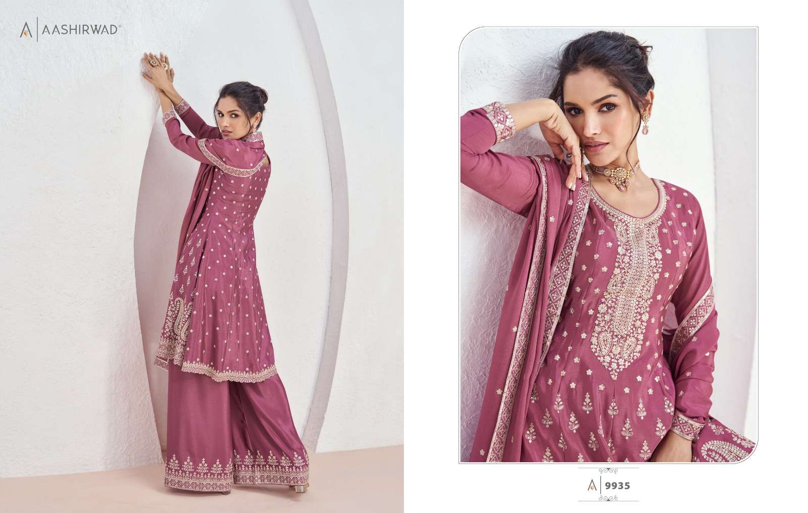 Aashirwad Gulkand Volna Chinon Silk Salwar Suit Wholesale catalog