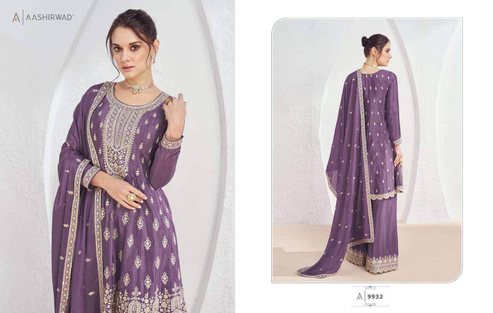 Aashirwad Gulkand Volna Chinon Silk Salwar Suit Wholesale catalog