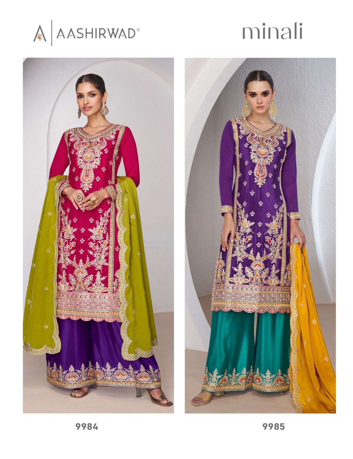 Aashirwad Minali Chinon Silk Designer Salwar Kameez Wholesale catalog